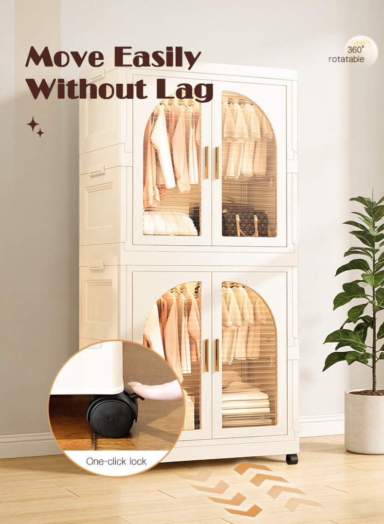 خزانة ملابس أطفال قابلة للتكديس، خزانة ملابس أطفال محمولة قابلة للطي مزودة بعجلات، خزانة تخزين كبيرة السعة مصنوعة من مادة البولي بروبيلين لغرفة النوم - Image 3